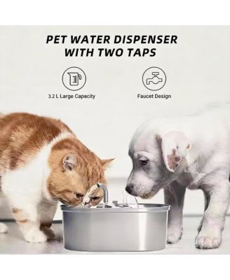 3L Stainless Steel Cat Water Fountain Dual Bowl for 2 Cats