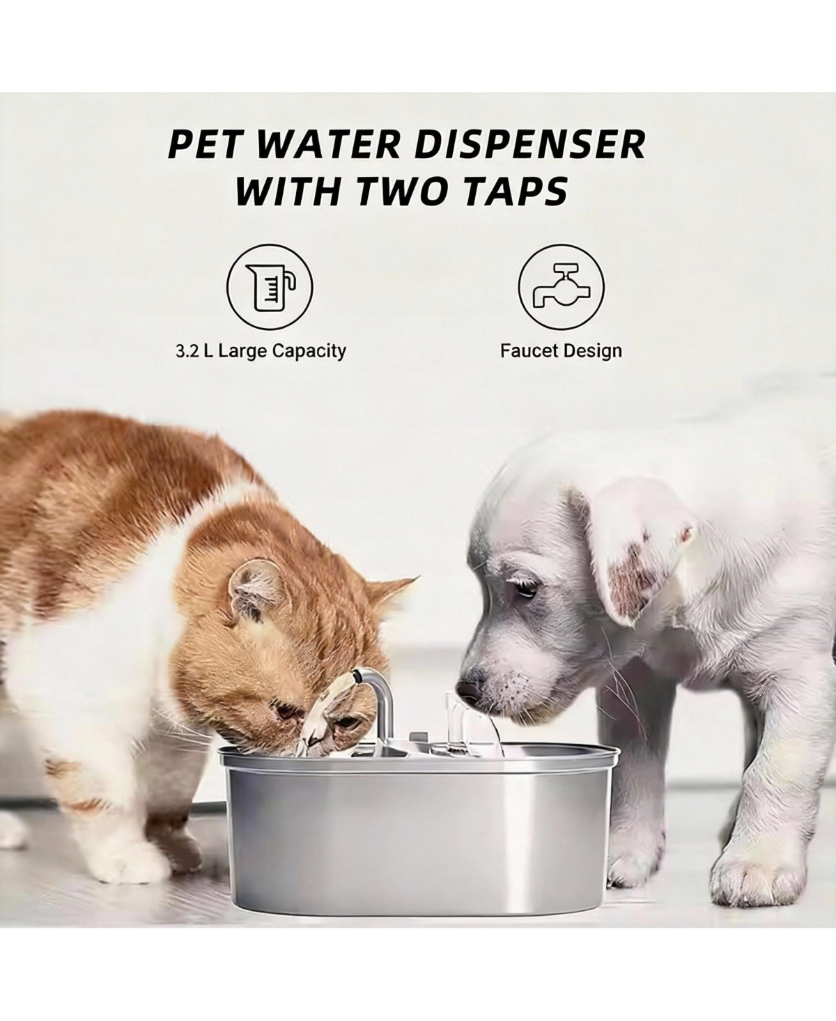 Aronkl 3L Stainless Steel Cat Water Fountain Dual Bowl for 2 Cats