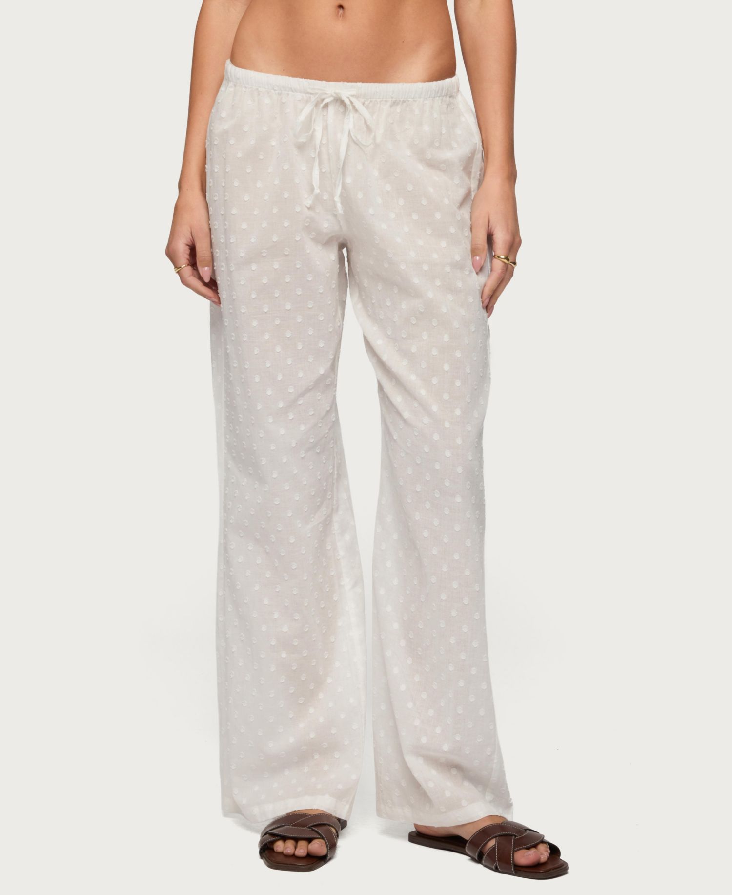 Women's Embroidered Polka Dot Sheer Cotton Pants