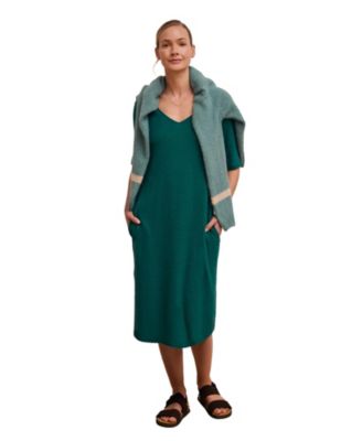 Women's Linen Blend V-Neck Midi Dress