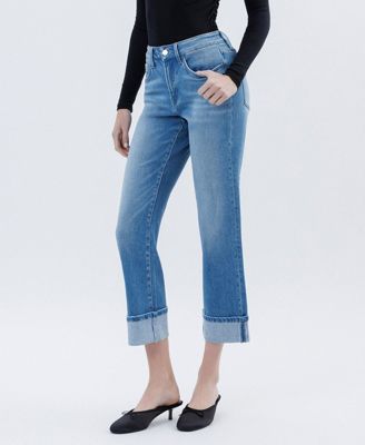Women's High Rise Cuffed Crop Straight Jeans