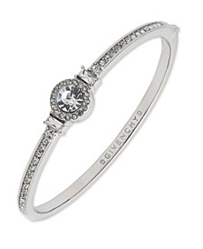Silver-Tone Round Crystal and Pavé Hinged Bangle Bracelet