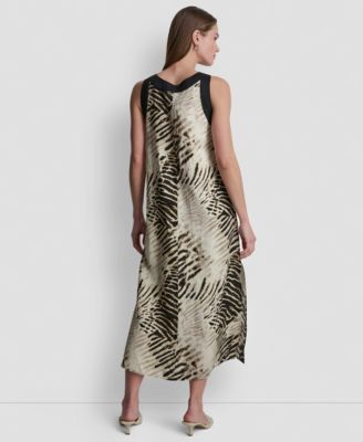 Women's Printed Sleeveless V-Neck Midi Dress