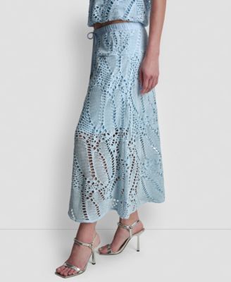 Women's Crochet Leaf Pull-On Midi Skirt