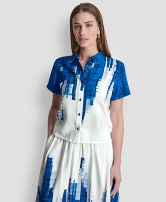 Women's Printed Short-Sleeve Camp Shirt