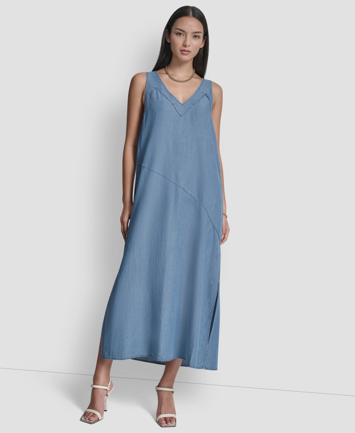 Dkny Women's Sleeveless V-Neck Side-Slit Dress