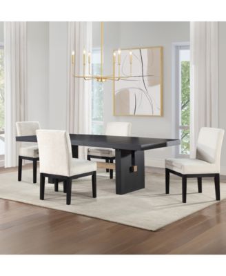 Macai 5-Pc. Wood Dining Set (Rectangular Table + 4 Upholstered Side Chairs)
