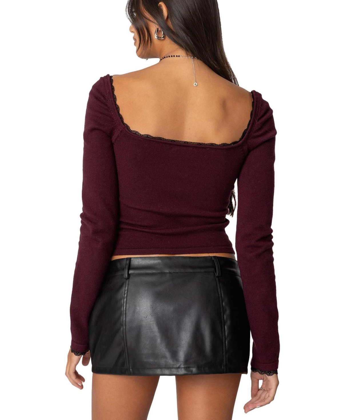 Edikted Women's Ansley Lacey Cable Knit Top