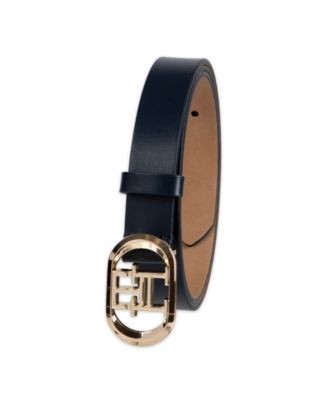 Women's Rounded Monogram Plaque Buckle Dress Belt