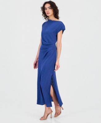 Women's Cowl-Neck Waist-Pleat Side-Slit Dress