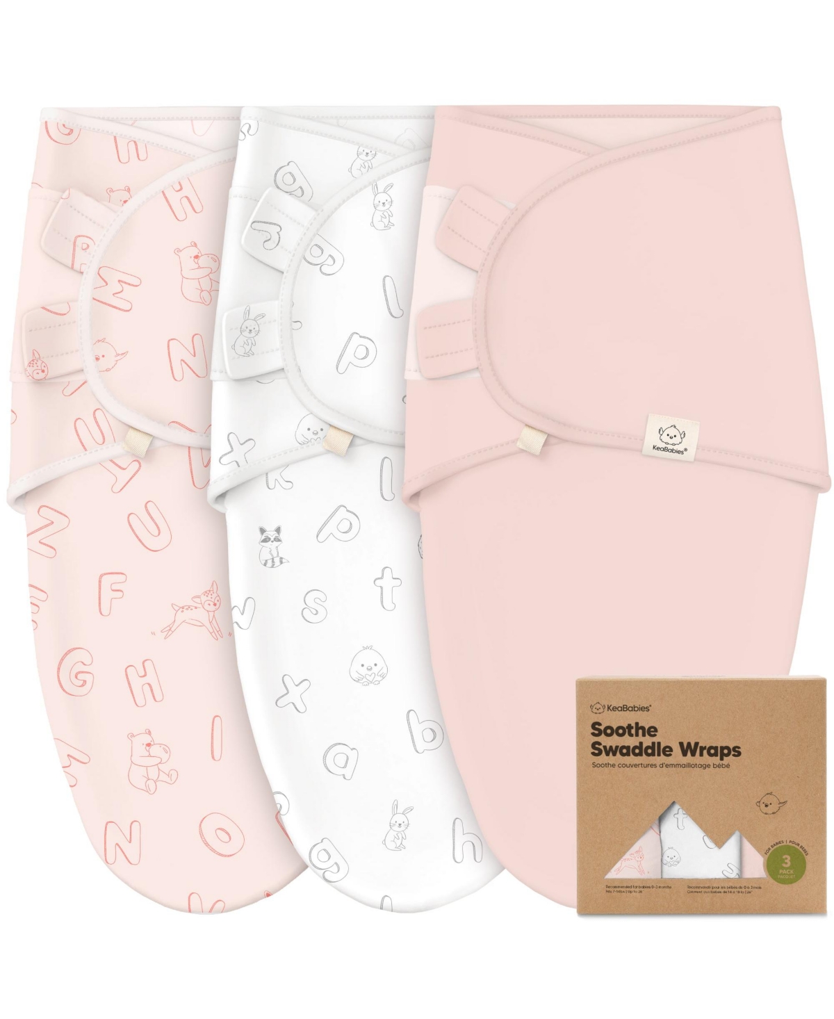 KeaBabies 3pk Soothe Baby Swaddle, Organic Baby Swaddle Sleep Sacks, Newborn, Infant Swaddle Sack - Abc Land Rose