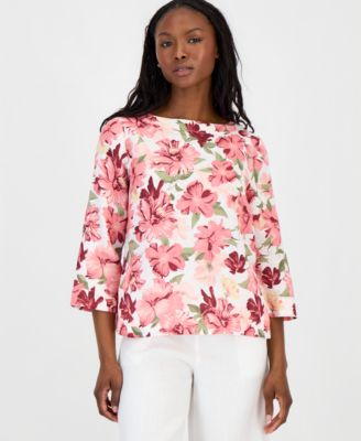 Petite 100% Linen Cuffed Top