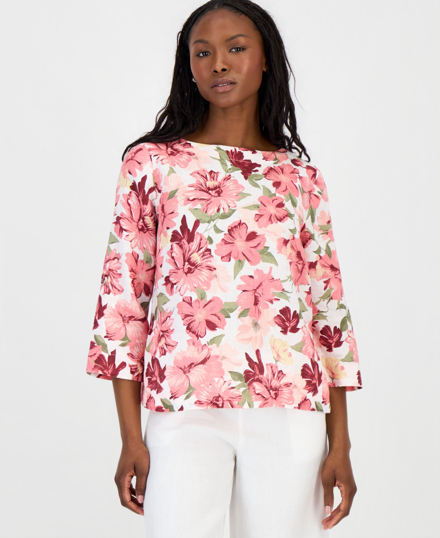 Petite 100% Linen Cuffed Top