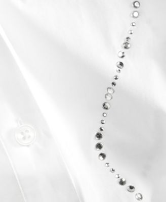 Women's Short-Sleeve Rhinestone Embellished Tie Waist Blouse