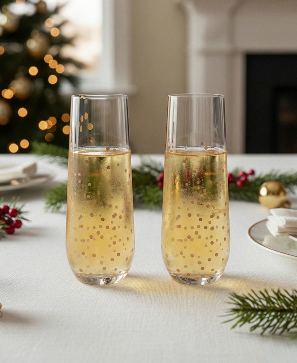Jay Imports Confetti Gold Stemless Flutes, Set of 2