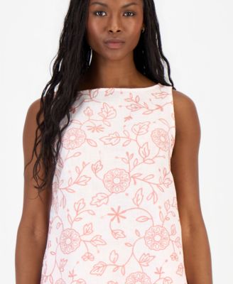 Petite Embroidered Linen Shift Dress