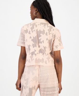 Petite Lace Short-Sleeve Camp Shirt