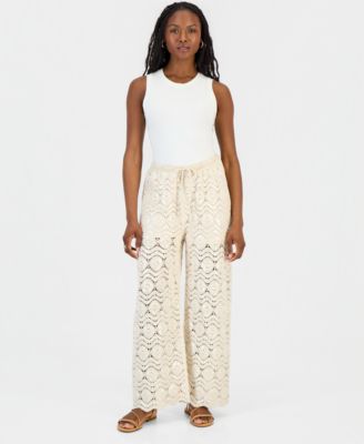 Women's Cotton Crochet Wide-Leg Pants