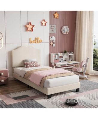 Twin Size Velvet Bed Frame, with Adjustable Headboard, Soft Corduroy Upholstered Twin Bed Frame Platform, Durable Wooden Slats and Noise Free