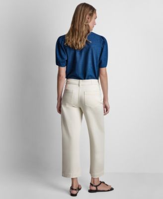 Petite Indigo Knit High-Rise Ankle Pants
