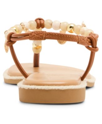 Women's Shells Beaded T-Strap Flat Sandals