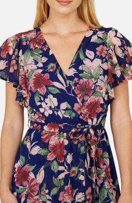 Women's Floral Wrap Midi Dress With Frill Hem