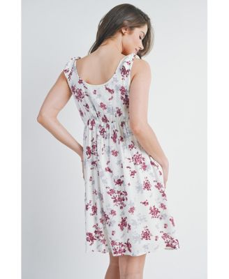 Maternity Nursing Floral Empire Waist Sleeveless Dress with Pockets
