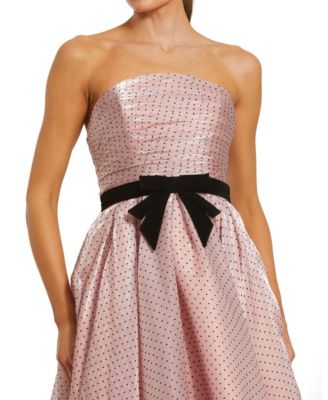 Women's Polka Dot Organza Strapless Dress With Bow