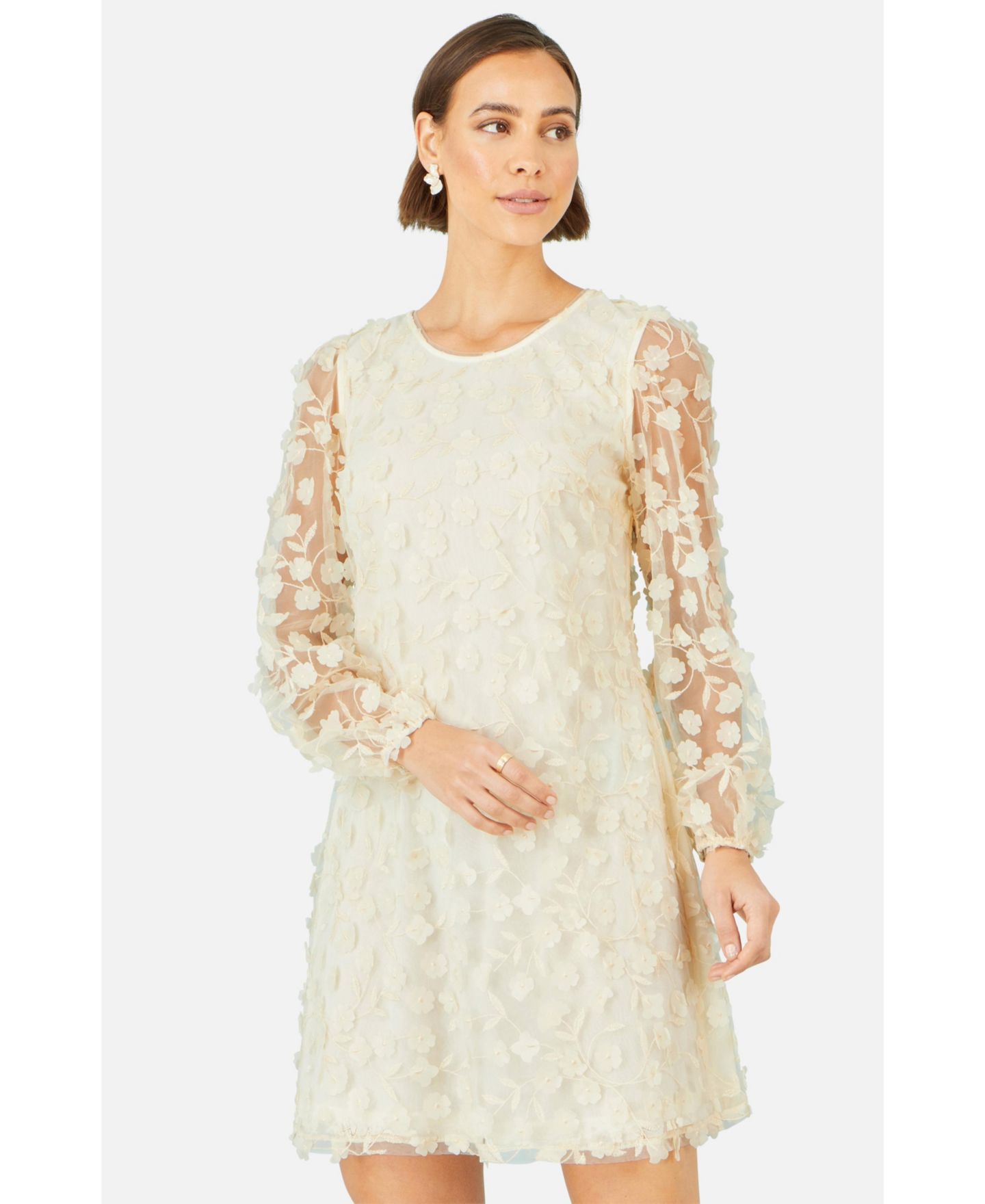 Женское платье Yumi Long Sleeve Floral Applique Tunic, цвет: Слоновая кость — фото 5