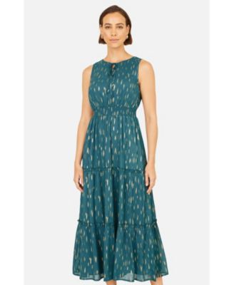 Women's Foil Print Ruched Waist Midi Dress
