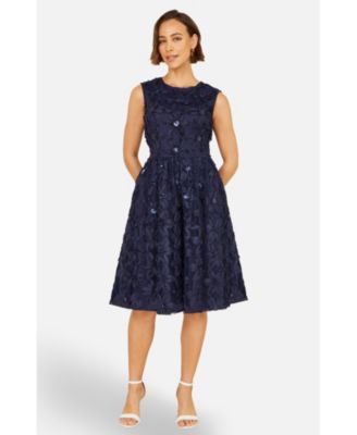 Women's Sequin Floral Applique Skater Dress