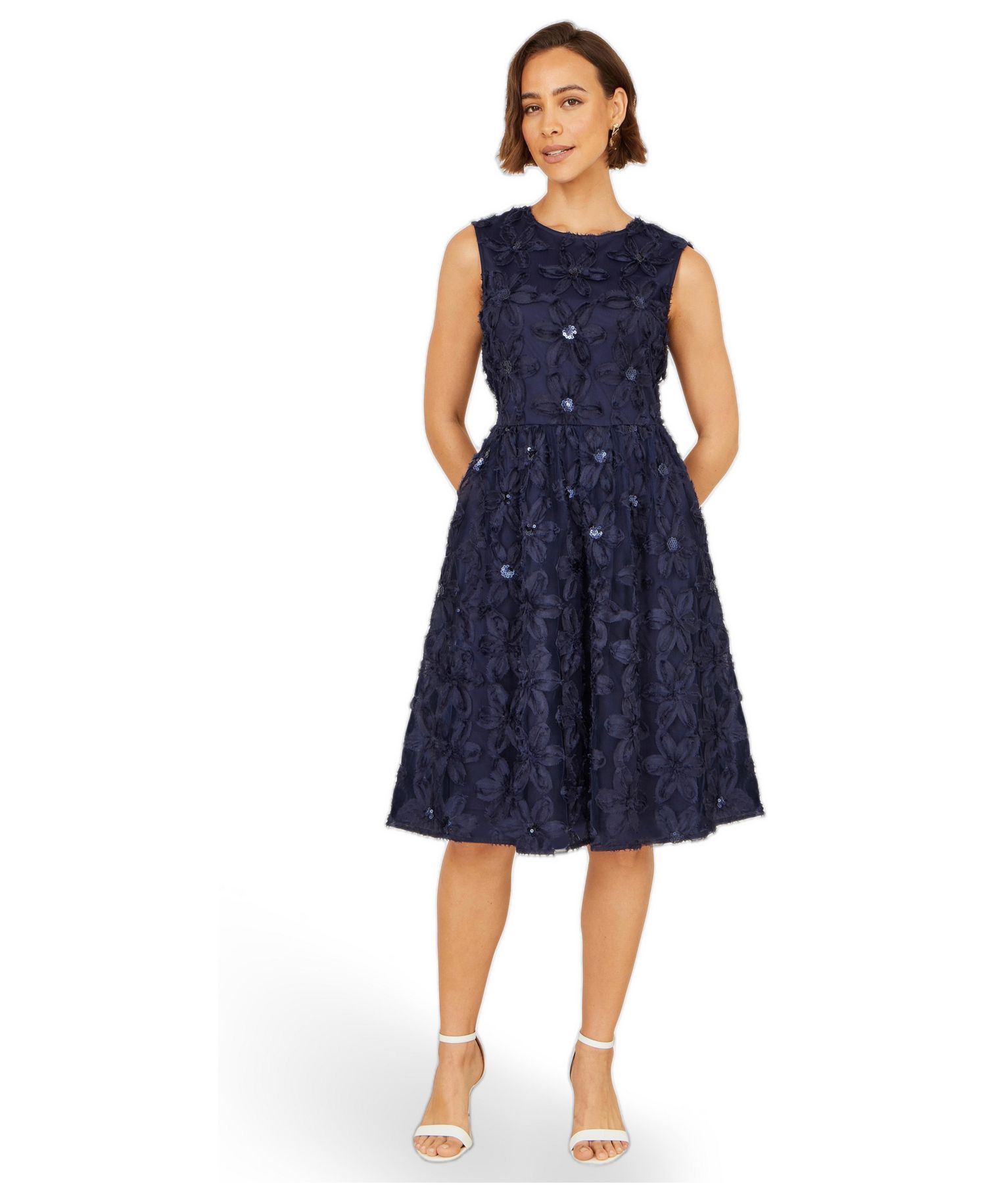 Women's Sequin Floral Applique Skater Dress