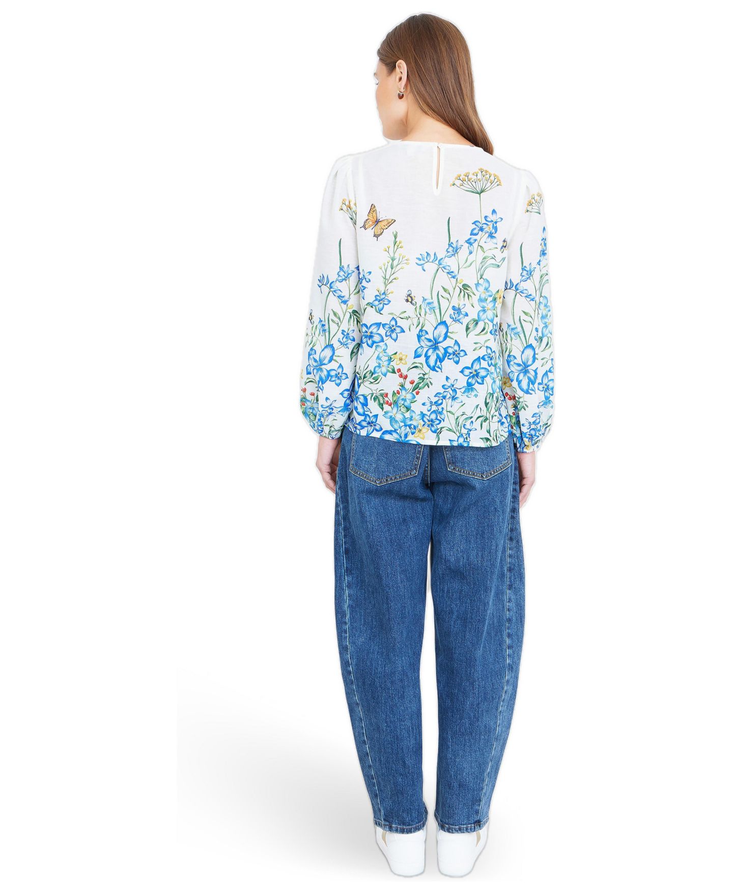Женский топ Yumi Butterfly Print Long Sleeve, цвет: Слоновая кость — фото 3