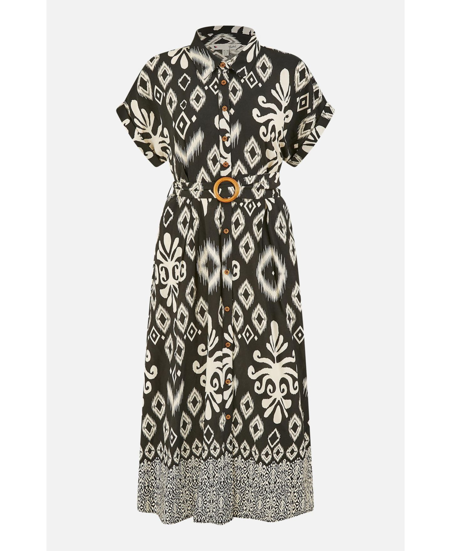 Женское платье Yumi Geo Print Relaxed Midi Shirt Dress, цвет: Чёрный — фото 4