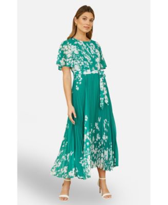 Women's Mirror Floral Design Pleated Midi Dress