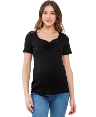 Maternity Ribbed Short Sleeve Sweetheart Neck Top