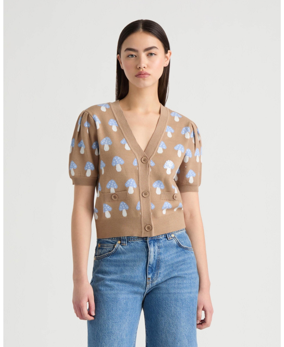 Nvlt Women's Short Sleeve Jacquard Cardigan