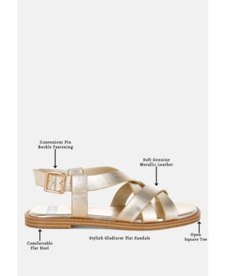 Women's Doata Metallic Genuine Leather Buckled Flats