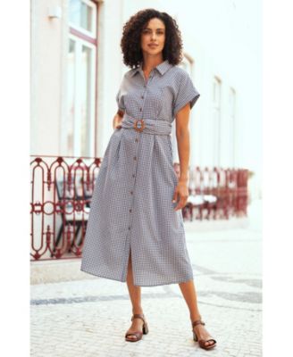 Women's Gingham Relaxed Shirt Dress