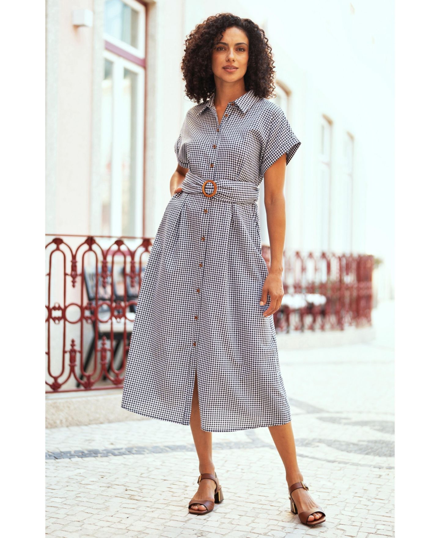 Женское платье Yumi Gingham Relaxed Shirt Dress, цвет: Чёрный — фото 3