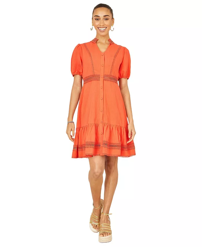 Women's Cotton Lace Trim Skater Shirt Dress