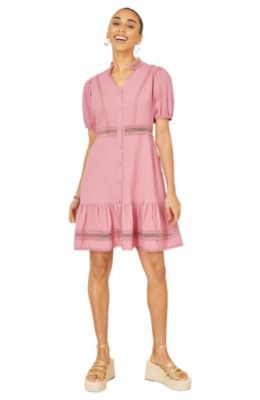 Women's Cotton Lace Trim Skater Shirt Dress