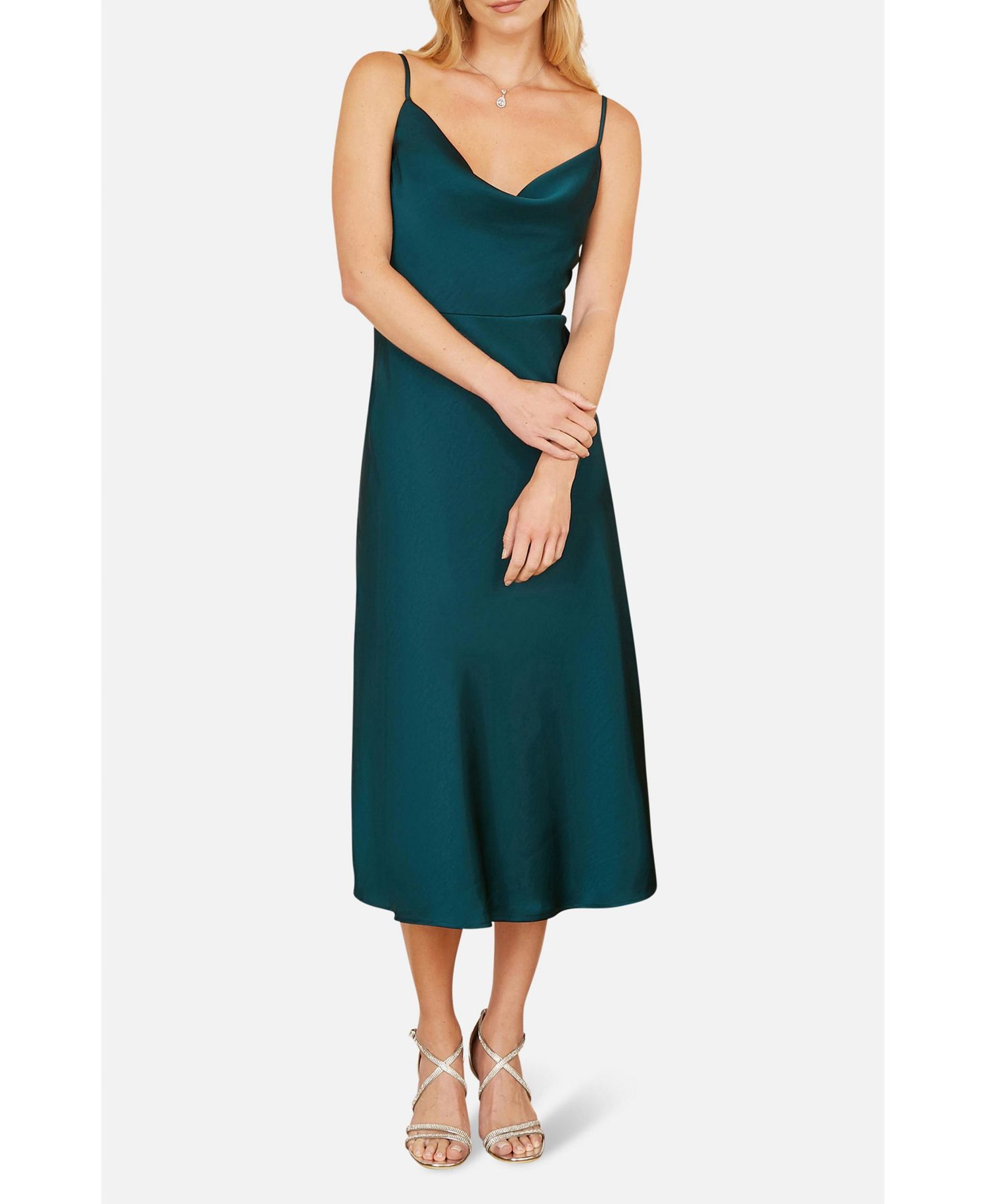 Women's Satin Cowl Neck Midi Dress