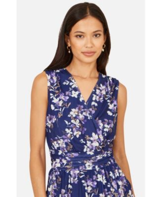 Women's Blossom Print Mesh Stretch Midi Dress