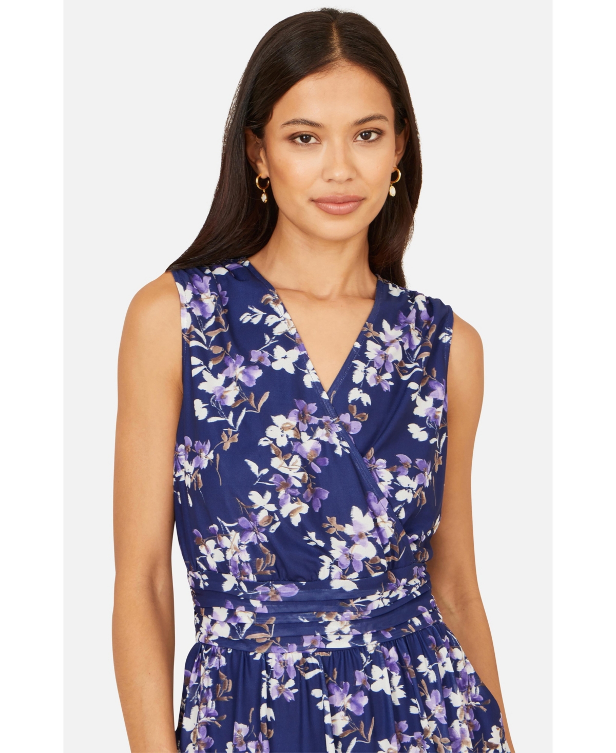 Yumi Women's Blossom Print Mesh Stretch Midi Dress