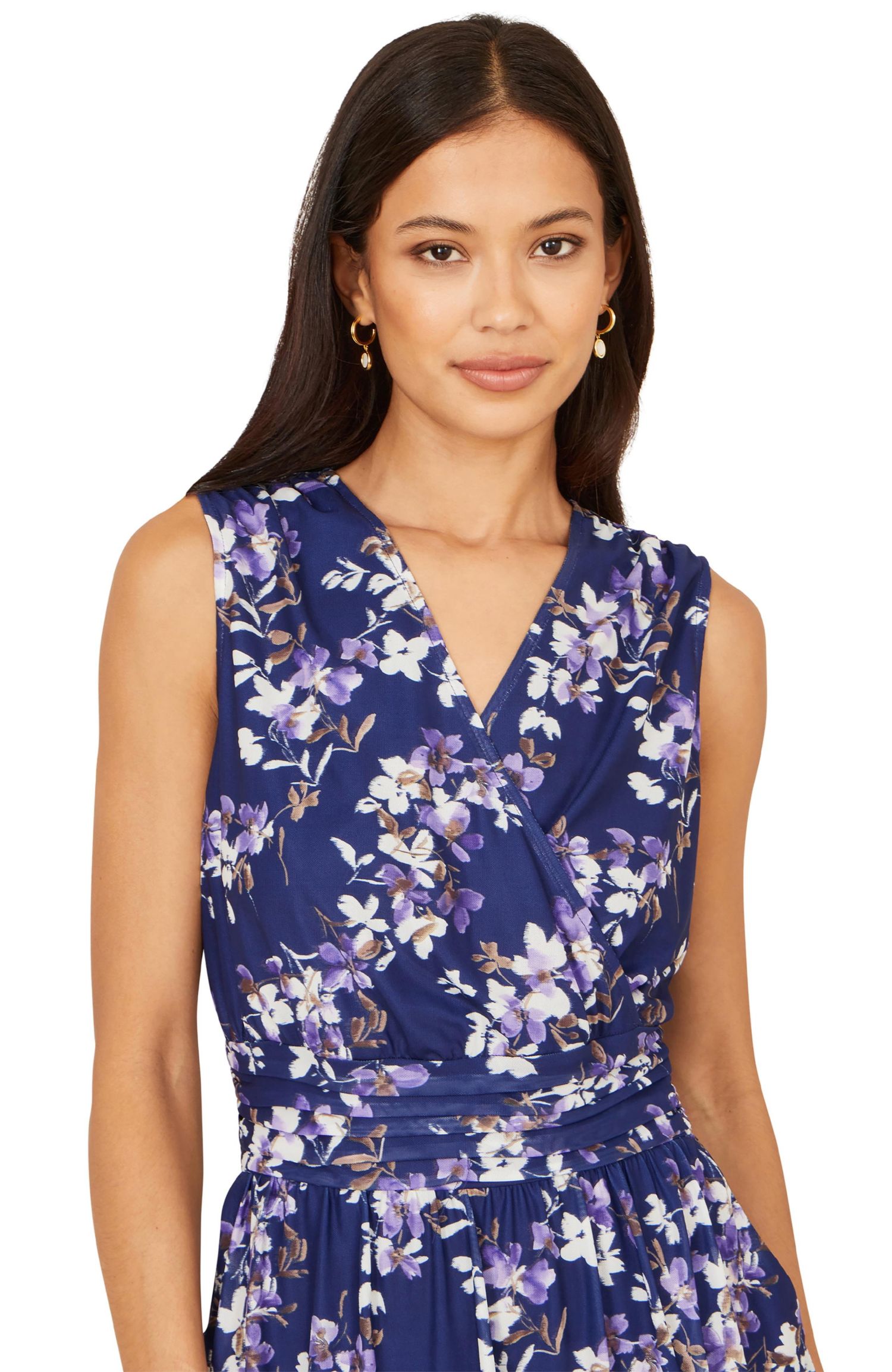 Women's Blossom Print Mesh Stretch Midi Dress