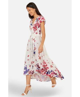 Women's Floral Mirror Dip Hem Wrap Dress