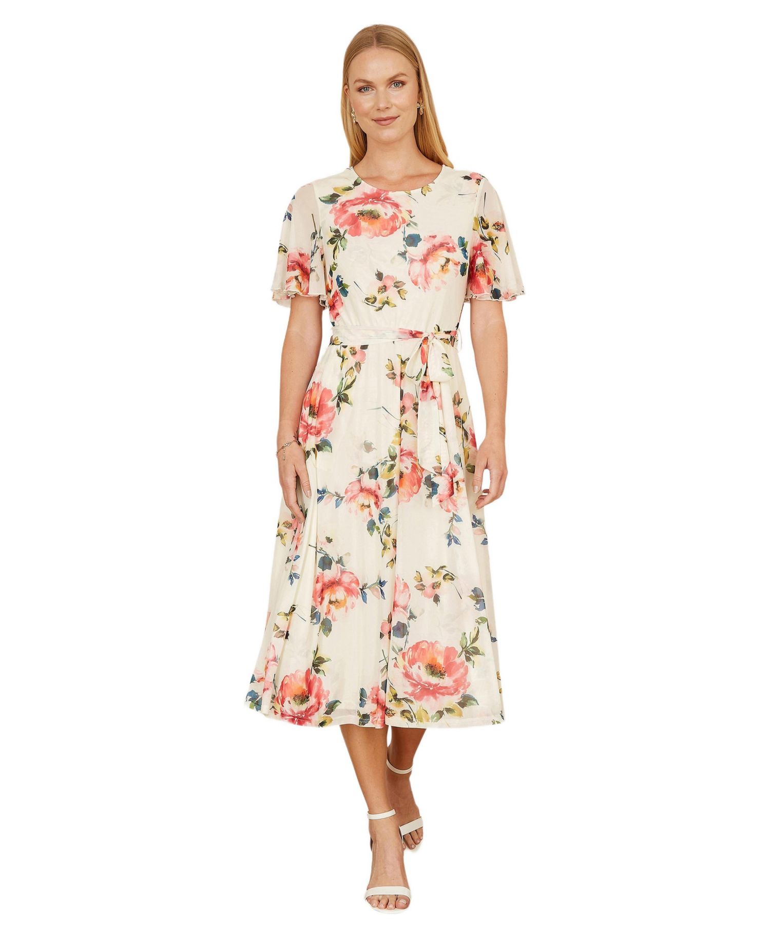 Women's Mesh Floral Print Midi Dress