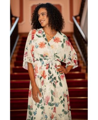Women's Floral Dip Hem Kimono Wrap Dress
