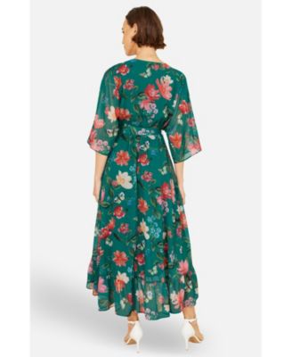 Women's Floral Dip Hem Kimono Wrap Dress